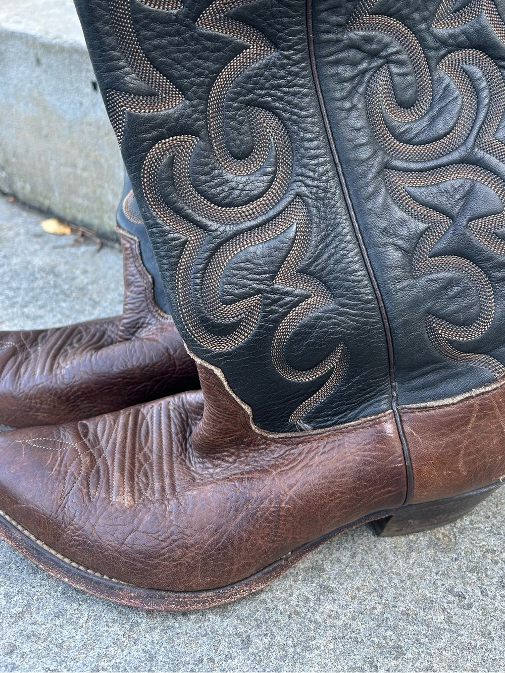 Nocona Brown Foot with Black Shaft Embroidered Western Cowboy Boots